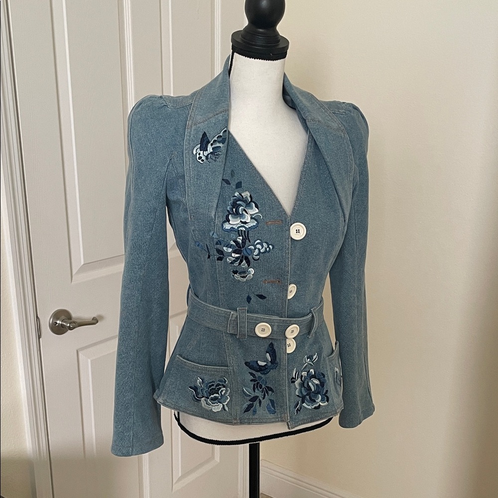 CHRISTIAN DIOR Embroidered flower butterfly Denim Jacket - Picture 16 of 17